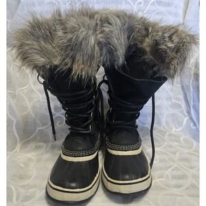 Sorel Joan of Arctic Black Winter Boots Faux Fur Waterproof Snow Size 6